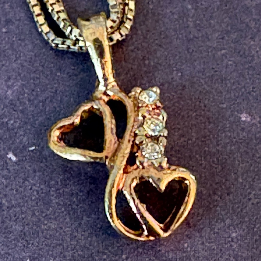 Double Gold Heart Pendant Necklace perfect for Valentines Day
